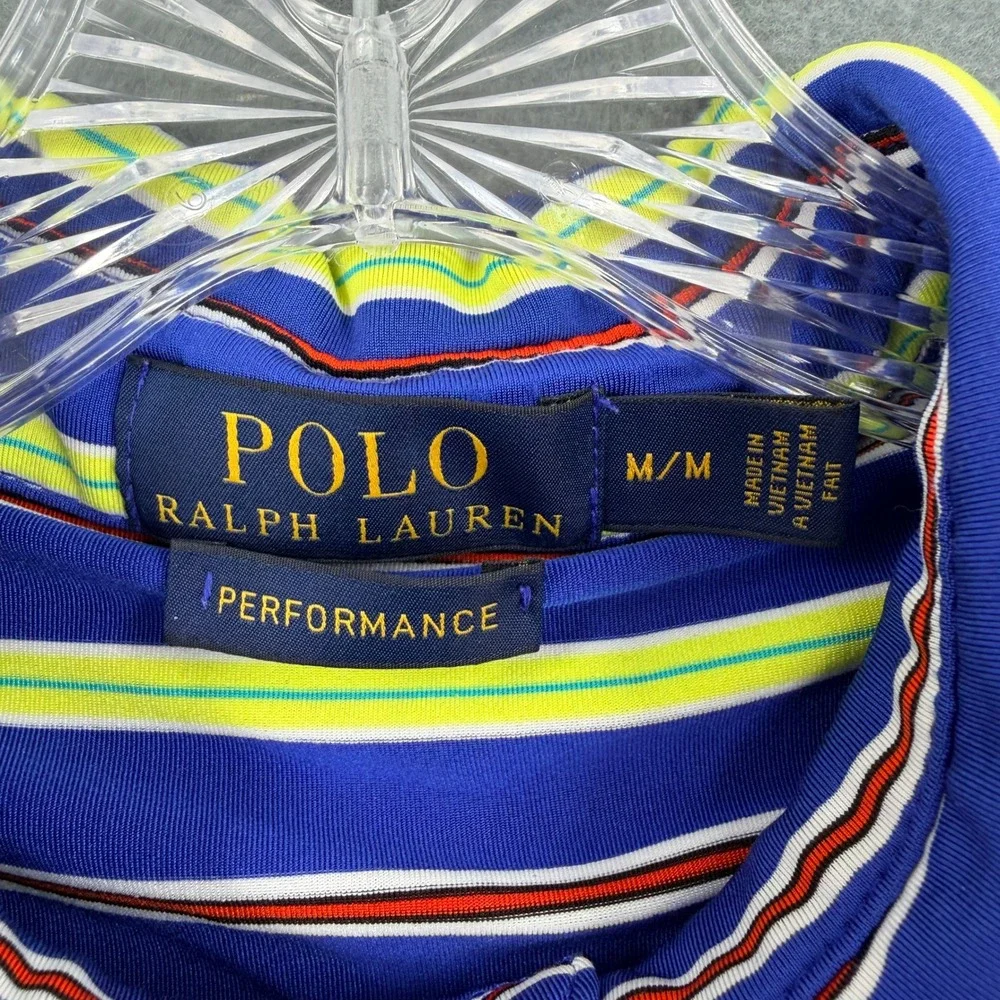 Polo Ralph Lauren Performance Mens Medium Blue Striped Short Sleeve Golf Polo